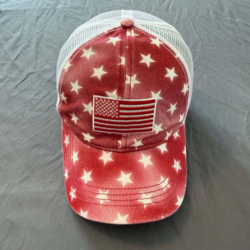 American Flag Patriotic Trucker Hat Red White Stars Mesh Snapback USA Cap